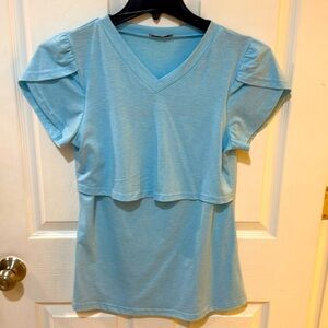 Light Blue V-Neck Women's Top Ruffle Sleeve NWOT!